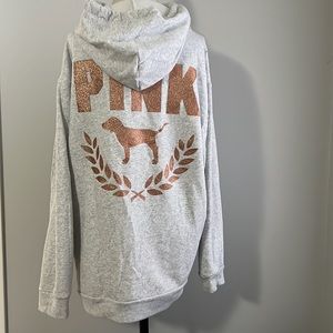 PINK Gray with Rosegold Glitter Graphics Pullover Hoodie